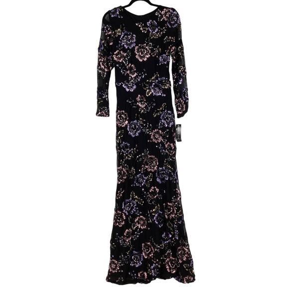 Betsy & Adam Womens 6 Black Floral Sequin Sheath Gown Dress Long Sleeve OS15-11 - Picture 1 of 10